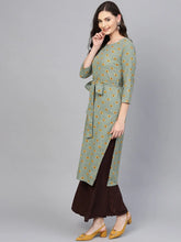 Women Festive Wear Cotton Fabric Green Color Printed Trendy Kurti 1